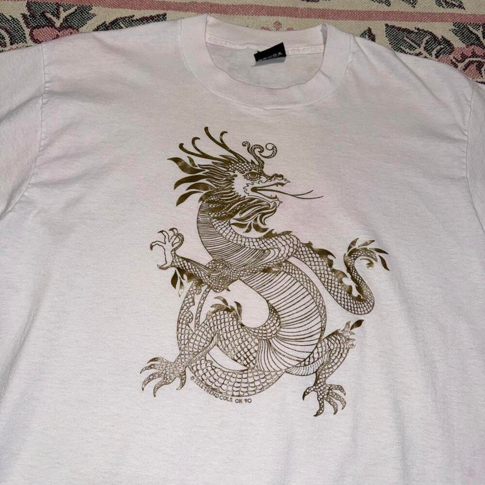 Vintage 1990 Screen Stars Single Stitch Mythical Dragon Graphic Tee Shirt